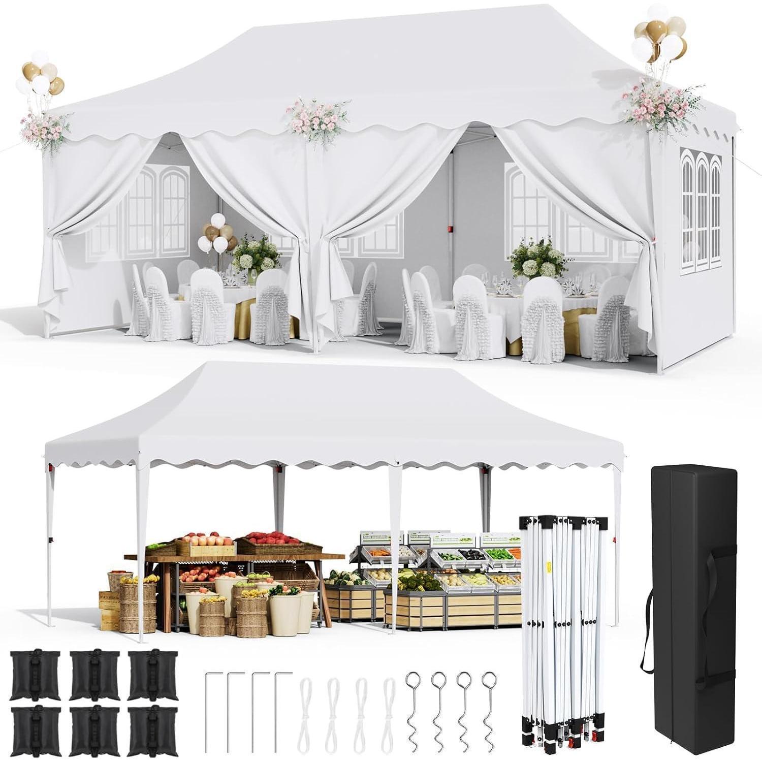 Faltpavillon 3x6m Wasserdicht, Höhenverstellbar 290-310cm, Uv Schutz 50+, Partyzelt Mit 6 Seitenwänden