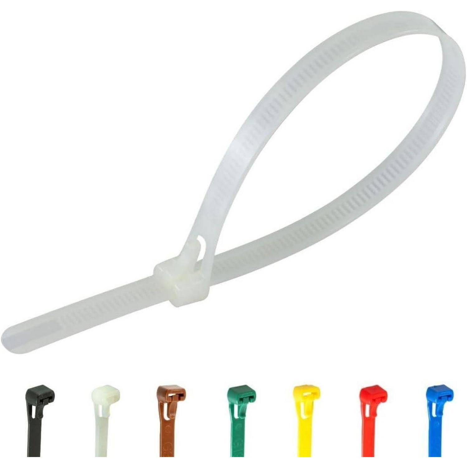 Wiederverschließbare Kabelbinder 250mm X 7,6mm Weiß, 100 Stück, Wiederverwendbar