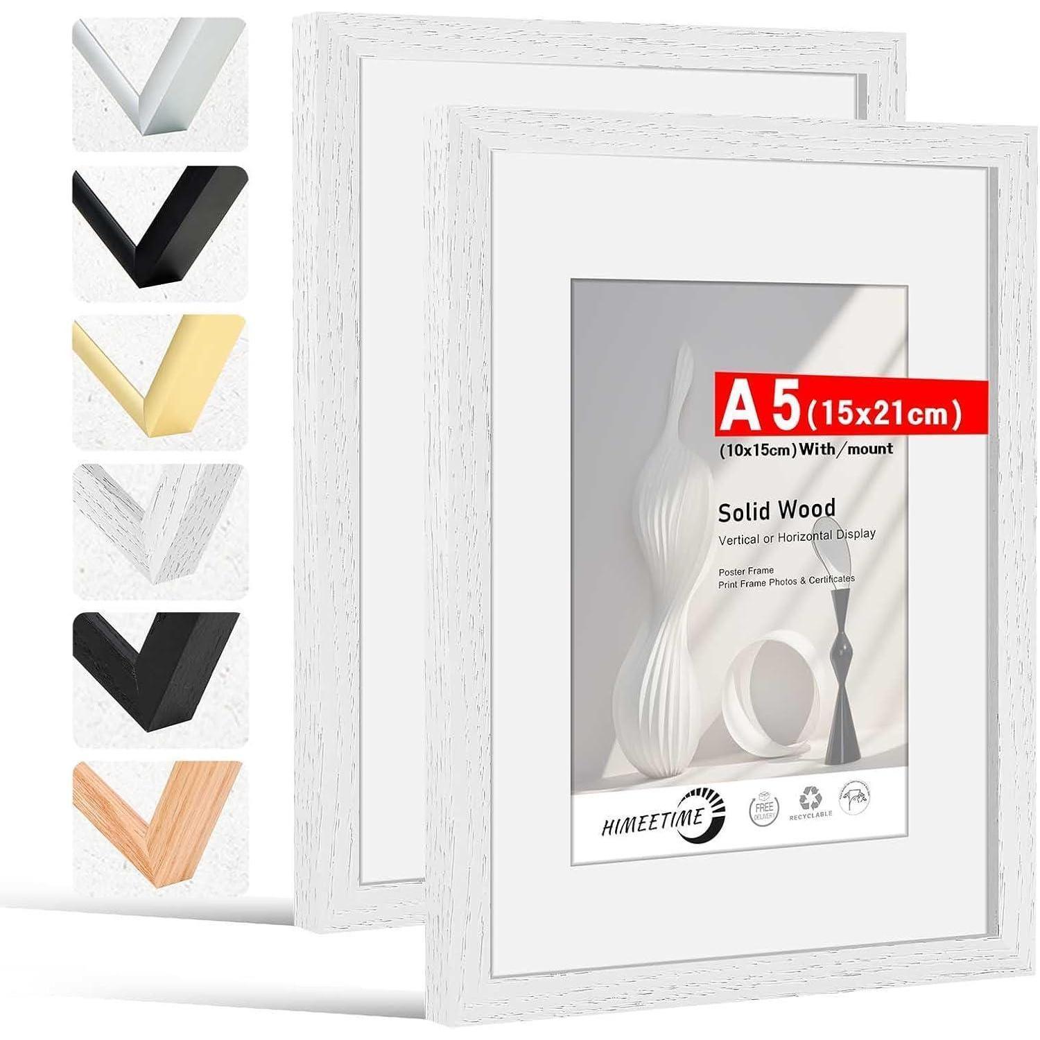 2x Bilderrahmen Din A5 14,8x21 Cm Weiss Holz Mit Passepartout Für 10x15cm