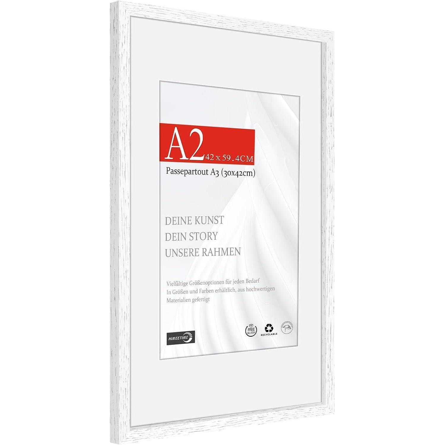 Bilderrahmen A2 (42x59,4cm) Naturholz Eiche Weiß Mit Passepartout A3