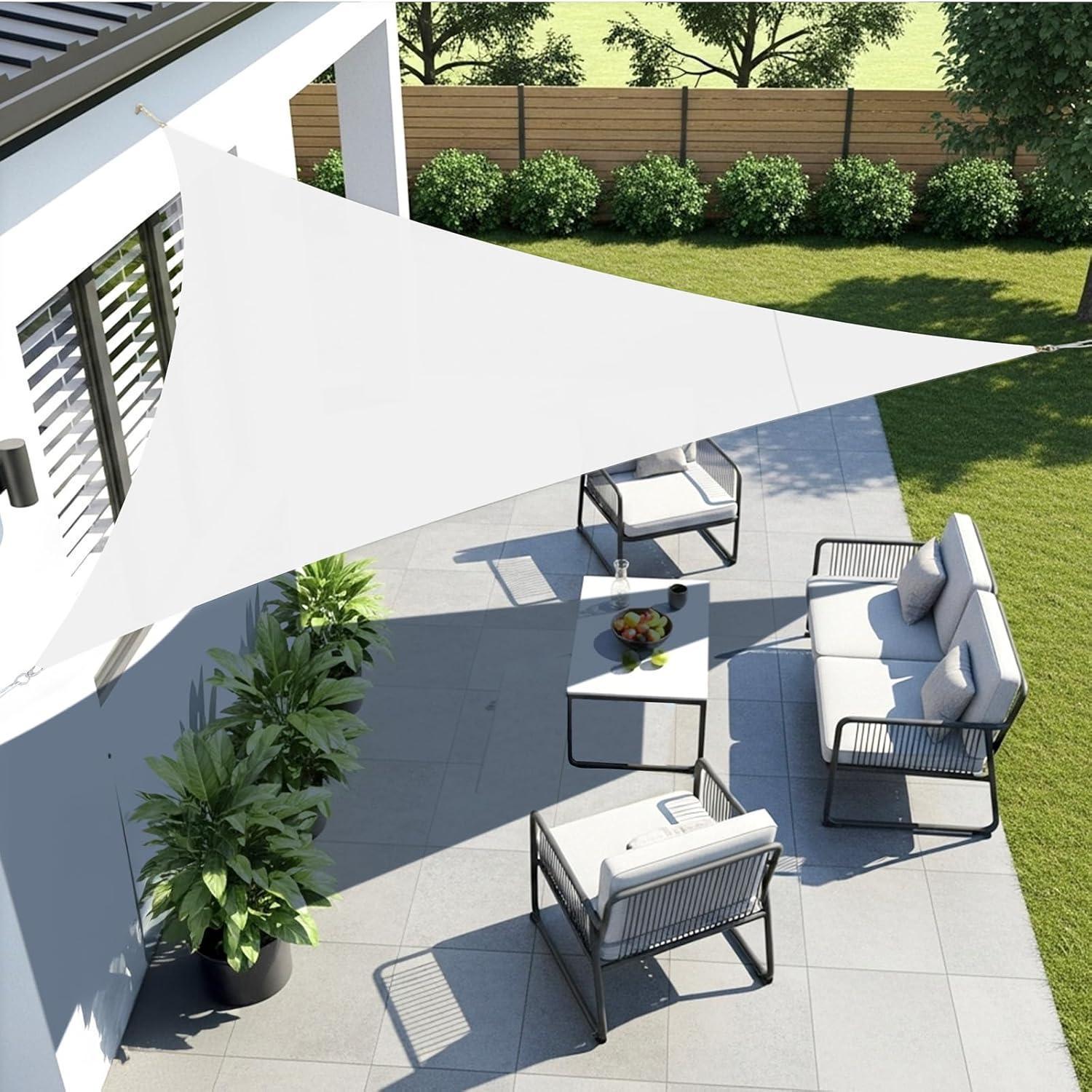 Dreieckiges Sonnensegel 3.6m Wasserdicht Weiß Mit 95% Uv-schutz Für Garten & Terrasse