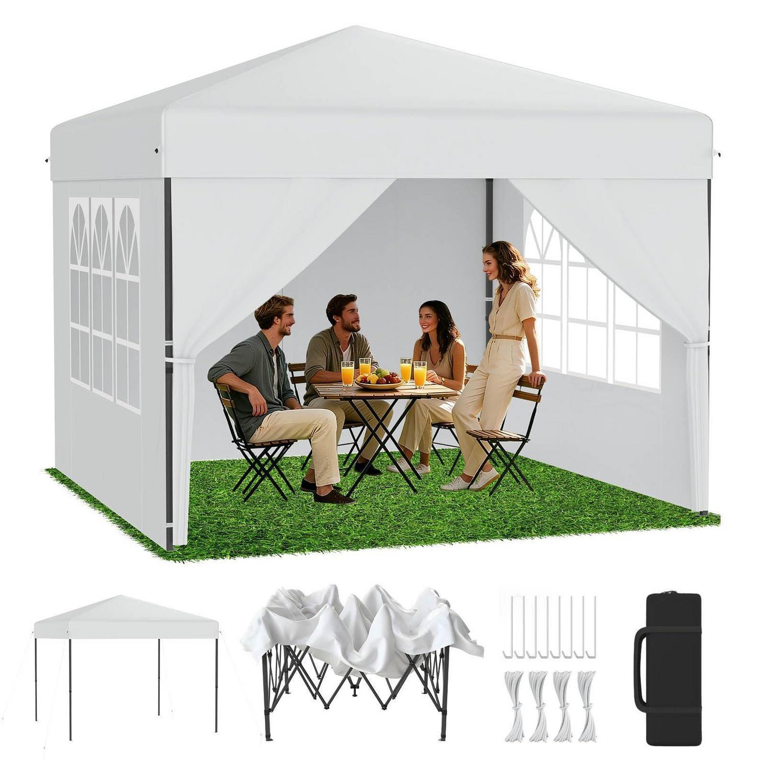 Pop-up Pavillon 3x3m Mit One-touch Lift, 3-fach Höhenverstellbar, Inkl. Seitenwände