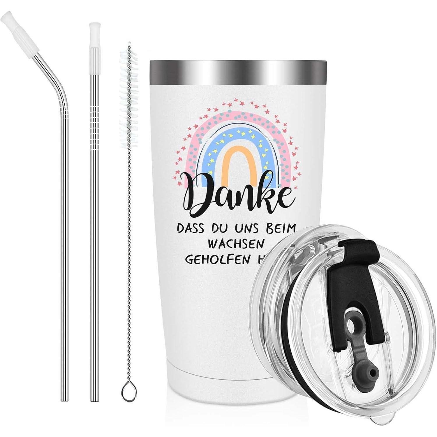 Kaffeebecher 600ml Mit Deckel & Strohhalm - Geschenk Lehrerin Abschied Danke