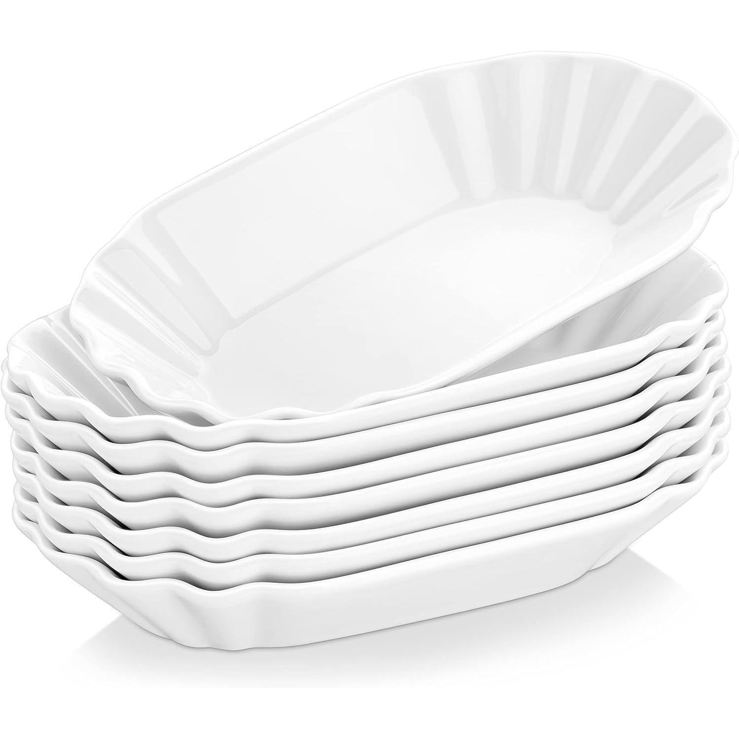 8-teiliges Set Snackschalen Aus Porzellan, Creme-weiß, 19,5x12x3,5 Cm
