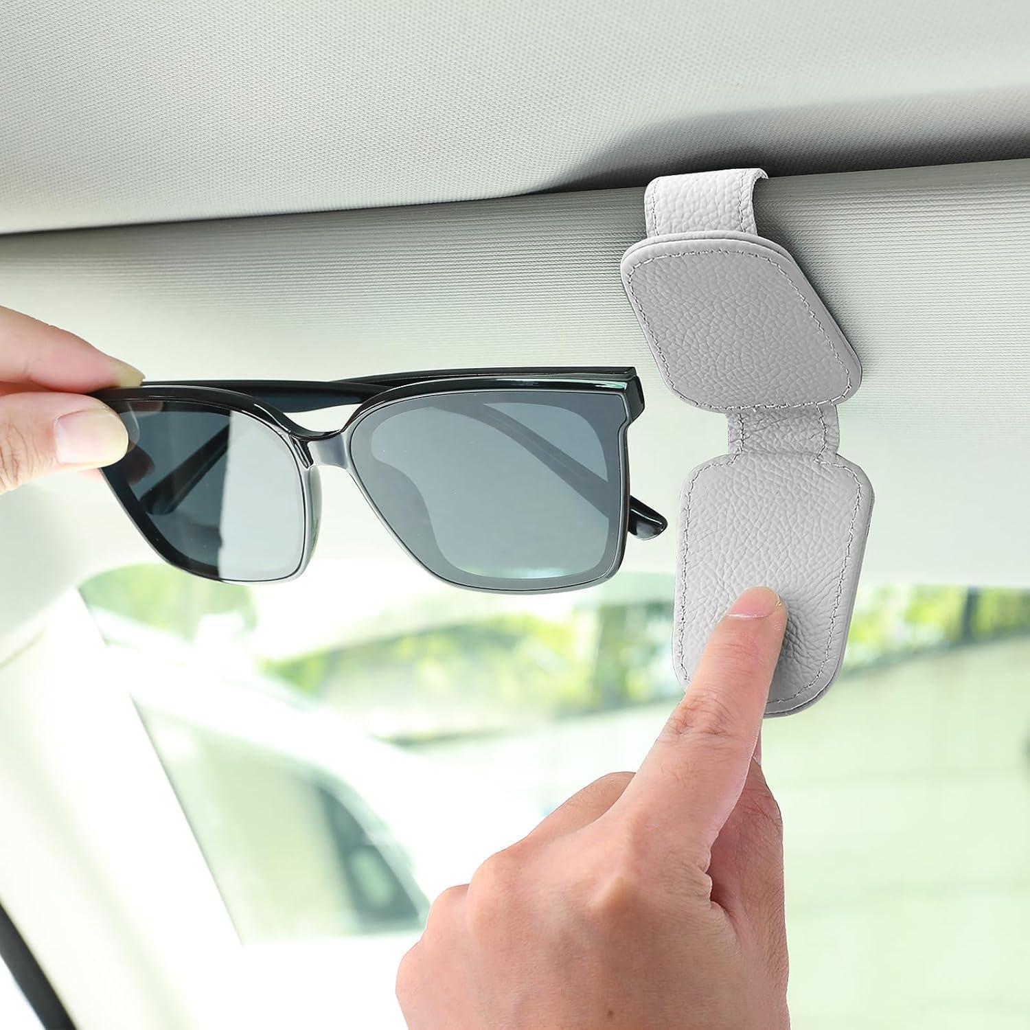 Sonnenbrillenhalter Auto Leder Mit Magnetverschluss Für Sonnenblende, Grau