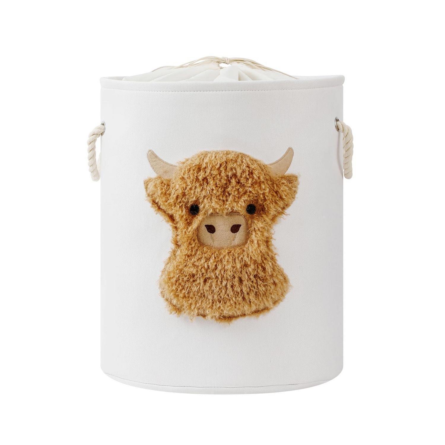 Wäschekorb Kinderzimmer 58l, Faltbar Mit Deckel, Spielzeugaufbewahrung, Highland Cow Design