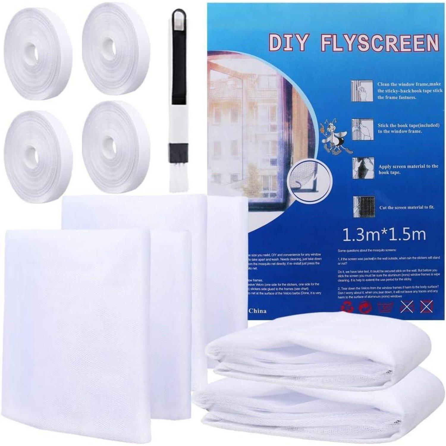 Fliegengitter Fenster 4er-set 130x150 Cm Mit Klettband, Insektenschutz Weiß