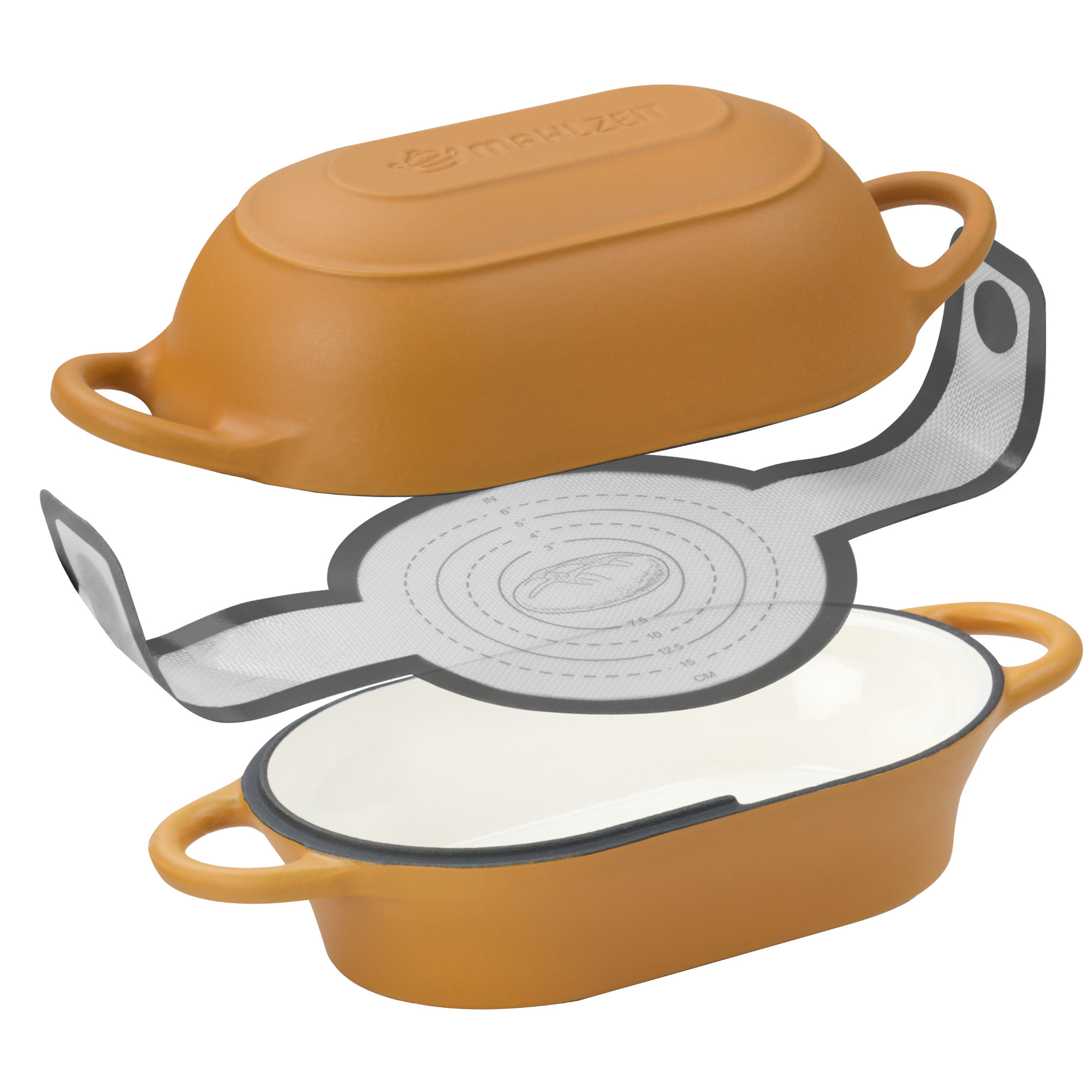 Mahlzeit Gusseisen Brottopf Set Emailliert, 2,5 Liter, Sunny Orange, Mit Brotschlinge, Brotbackset