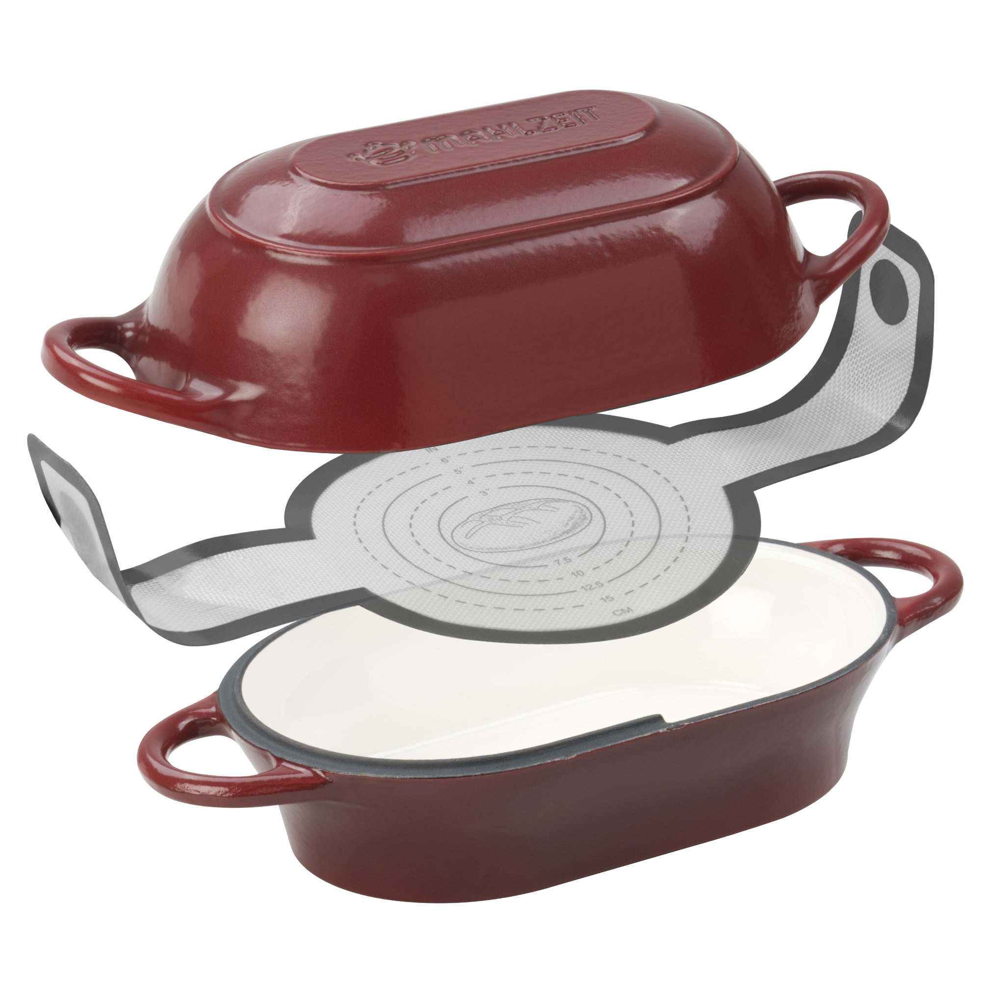 Mahlzeit Gusseisen Brottopf Set Emailliert, 2,5 Liter, Dark Cherry, Mit Brotschlinge, Brotbackset