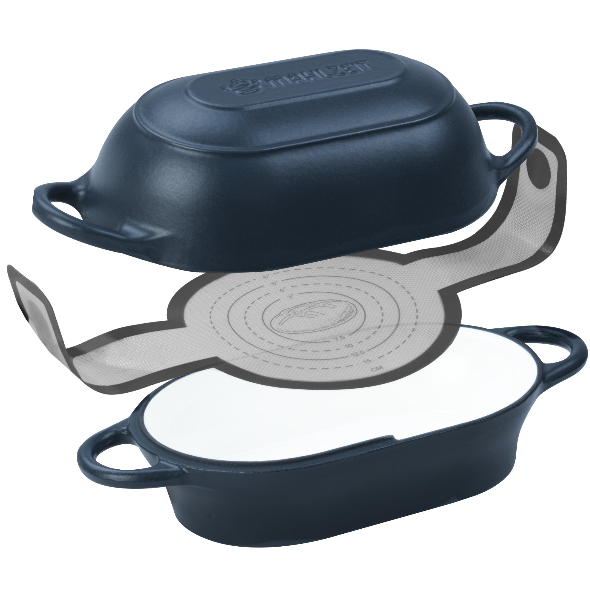 Mahlzeit Gusseisen Brottopf Set Emailliert, 2,5 Liter, Blue Berry, Mit Brotschlinge, Brotbackset