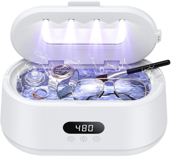 Ultraschall-schmuckreiniger，50 Khz，zwei Modi Und Led-anzeige，5 Reinigungsmodi，24 W Schallreiniger Für Schmuck，uhrenarmbänder (weiß)