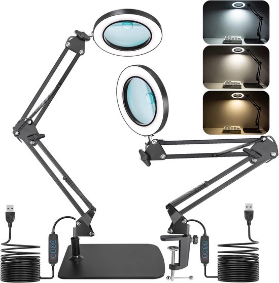 2-in-1-lupe Mit Licht Und Stativ，15 X 10-fache Led-vergrößerungslampe Mit Klemme Und Fuß，led-vergrößerungslampe Für Hobby