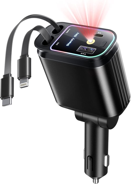 4-in-1-autoladegerät Mit Sternenhimmel-led，66-w-schnellladefunktion Für Mobiltelefone，zigarettenanzünderanschluss (usb-c/usb-a)