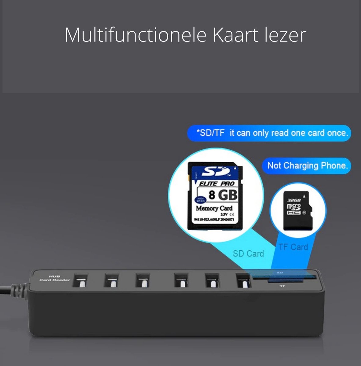Usb-splitter – Usb-hub – 6 Anschlüsse – Usb-splitter Für Laptops – Schwarz – Sd-kartenleser