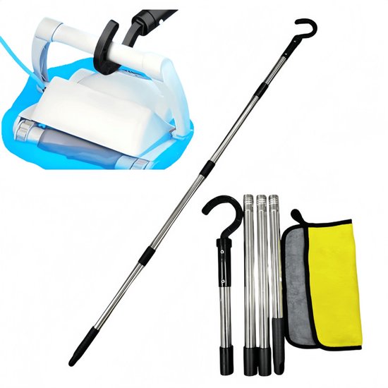 Poolroboter-haken，haken 8 X 3,6 X 1 Zoll，4-teiliges Set + Handtuch，1,4 M，mit Teleskopstange，verstellbare Edelstahl-poolreinigungsstange