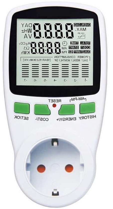 Stromzählersteckdose – Wattmeter/stromzähler – Energieverbrauch Messen – Lcd-display – Max. 16 A – Weiß