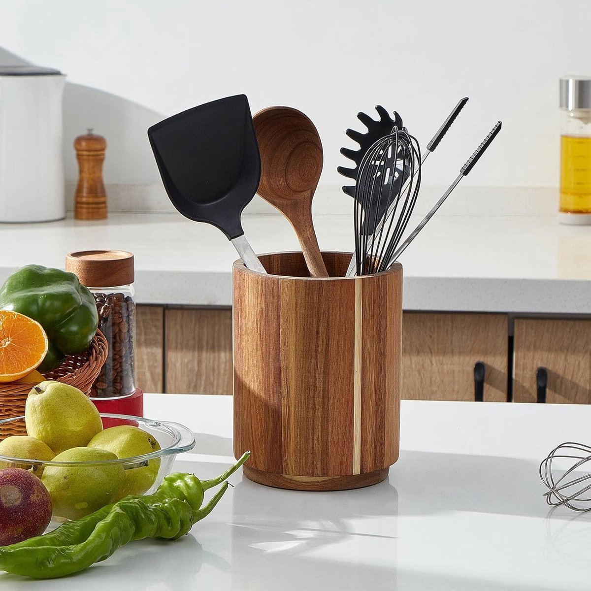 Küchenutensilienhalter – 360° Drehbarer Küchenutensilienhalter-organizer – Holz – Für Die Arbeitsplatte, Besteck, Löffel, Pfannenwender, Küchenhelfer