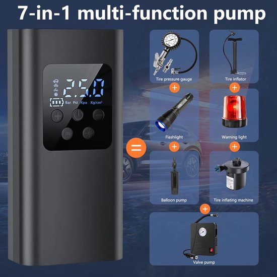 Tragbarer Luftkompressor, Reifenpumpe Mit 4 Düsen, Led-taschenlampe Und Drucksensor Für Autos, Motorräder, Fahrräder Und Bälle