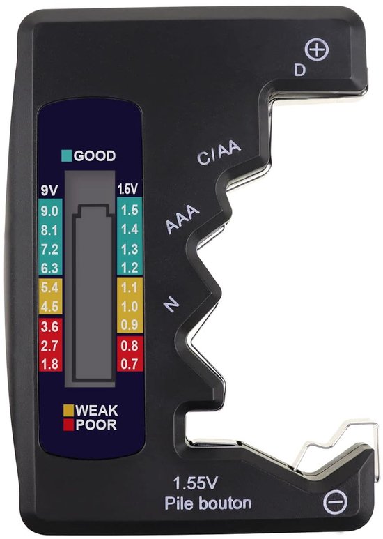 Batterietester Für C-, Aa-, Aaa-, Dn-, 9v- Und 1,5v-knopfzellenbatterien Mit Übersichtlicher Balkengrafik Und Lcd-anzeige Im Taschenformat
