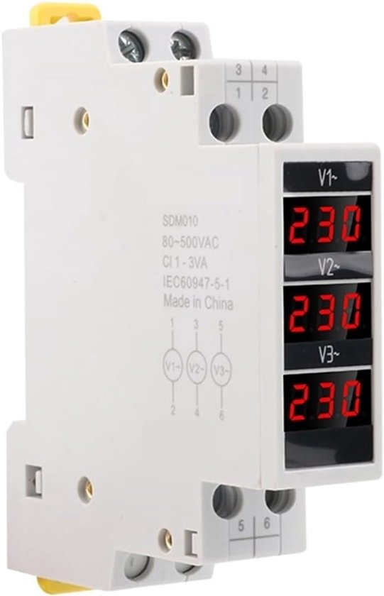 Dreiphasen-din-schienenvoltmeter – 80–500 V, Modular, Digital