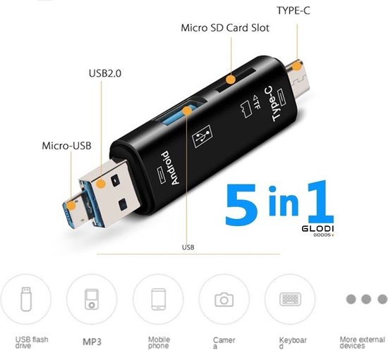 Usb-stick-usb-c-adapter-hub 3-in-1-kartenleser，usb-c Auf Usb-a，kartenleser Und Otg-kartenleser-universaladapter，usb 3.0，schwarz
