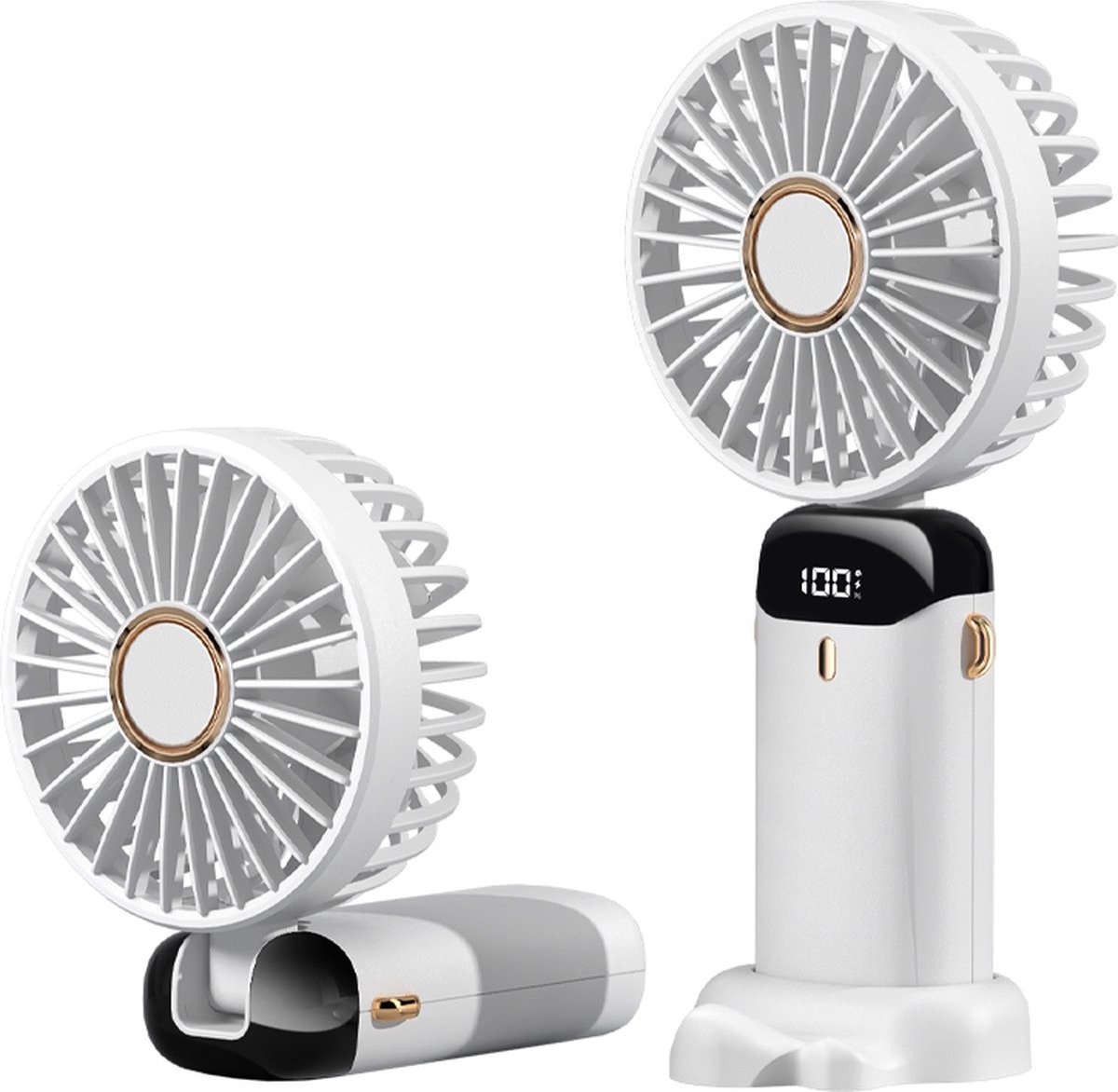 Handventilator – Weißer, Tragbarer, Wiederaufladbarer Ventilator – Kabelloser Tischventilator – Ventilator + Handyhalterung – 5 Einstellungen – Bekannt Aus Tiktok