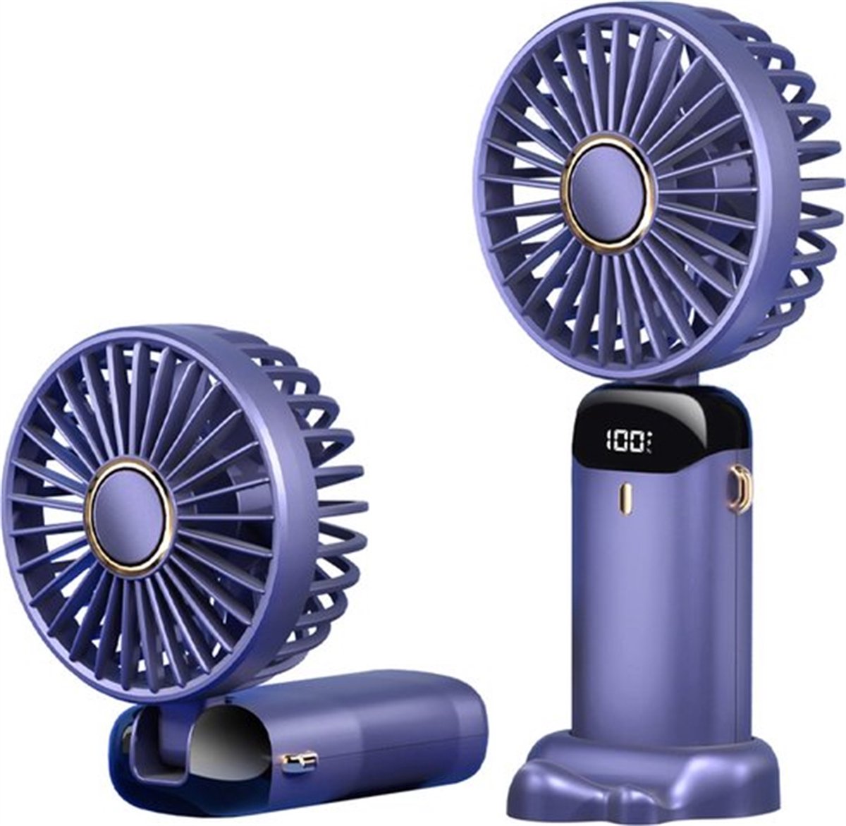 Handventilator – Lila, Tragbarer, Wiederaufladbarer Ventilator – Kabelloser Tischventilator – Ventilator + Handyhalterung – 5 Einstellungen