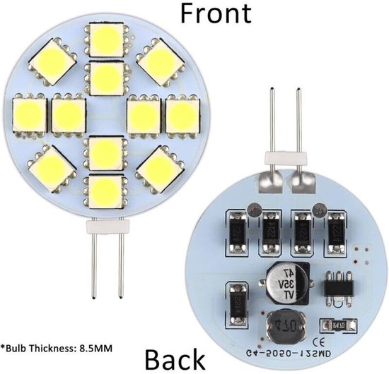 Sechs 2-watt-g4-led-lampen, Warmweißes Licht (3000 K), 12–24 V