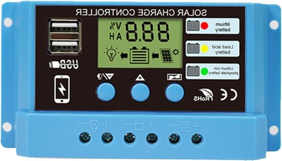 30a Pwm-solar-laderegler Mit Lcd-display Für 12v/24v-batterien Und Zwei Usb-anschlüssen