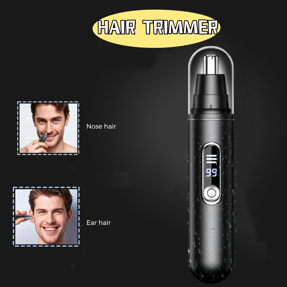 Nasenhaartrimmer Für Männer – Elektrischer Nasenhaartrimmer – Usb-aufladbar – Led-anzeige – Wasserdicht – Ohrhaartrimmer – Unisex – Geeignet Für Nasen- Und Ohrhaare – Schwarz