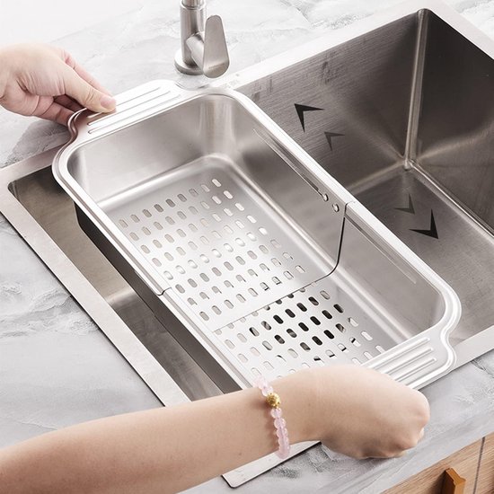 Teleskop-küchenspülensieb Aus Edelstahl，zum Waschen Von Gemüse Und Obst，abgießen Von Nudeln Und Trocknen Von Geschirr，silber)
