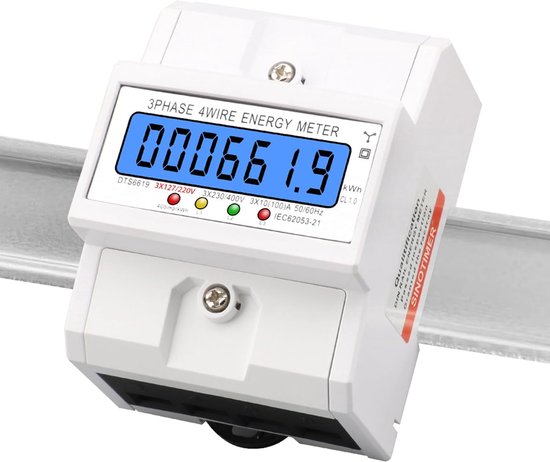 Din-schienen-kilowattstundenzähler – Drehstromzähler – Weißes Lcd-display Und Din-schienenmontage – Für Fabrik, Büro Und Schule