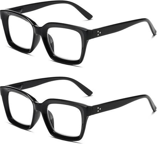 Ein Set Aus Zwei Lesebrillen, Große Größe, Schwarz, Unisex, Federscharnier, Lesestütze, 1,0-draht-gläser