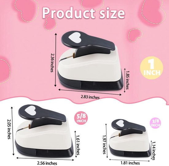 Herzlocher，stempelförmiger Ausstecher，herzstanzer Für Papierbastelarbeiten，locher-set Mit 1 Zoll，5/8 Zoll Und 3/8 Zoll Durchmesser