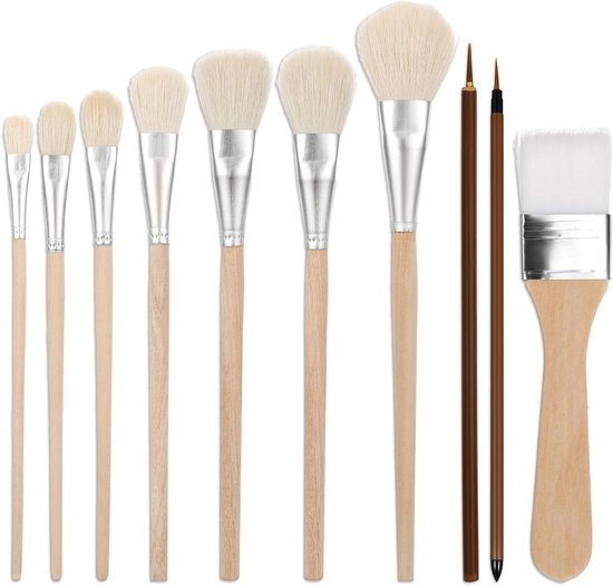 10-teiliges Pinselset Für Acryl-, Kreide- Und Aquarellfarben - Ziegenhaarpinselset Für Keramik Und Bastelarbeiten