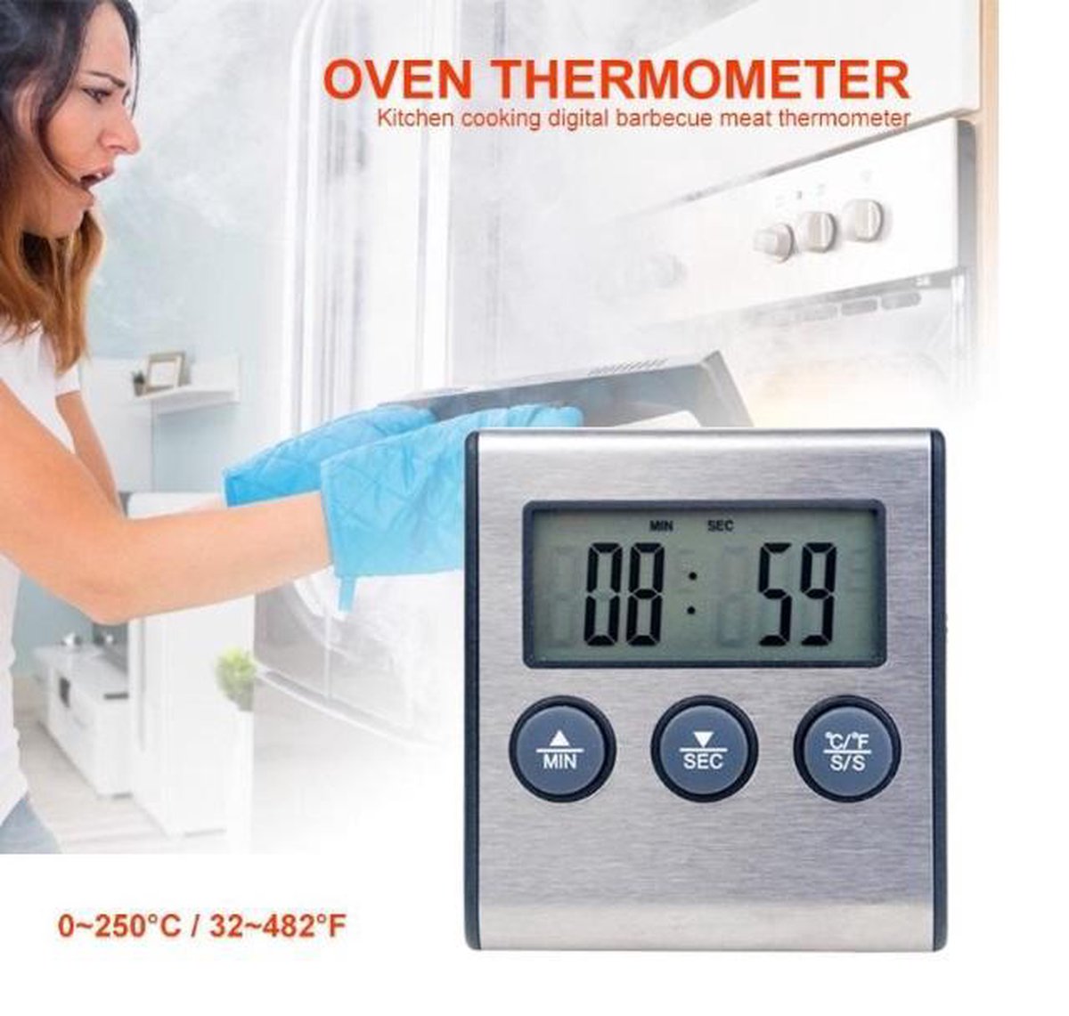 Temperaturmessgerät – Digitales Profi-thermometer Und Wecker In Einem – Fleischthermometer – Kerntemperaturmesser Für Fleisch/flüssigkeiten – 0–250 °c