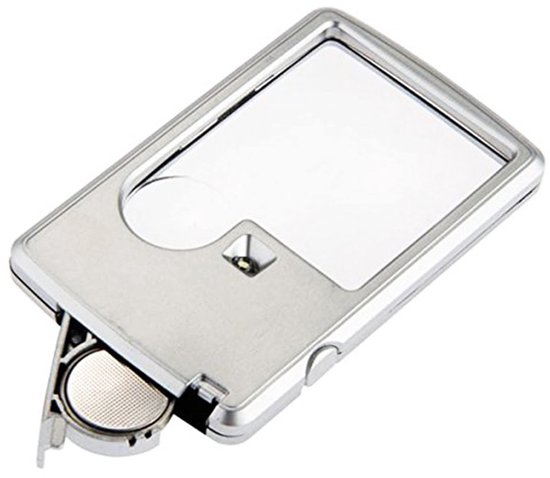 Dailygoods – Tragbare Und Beleuchtete Lupe – Silber – Mini-kartenformat – Ideal Für Briefmarken Und Karten – Mit Lederetui