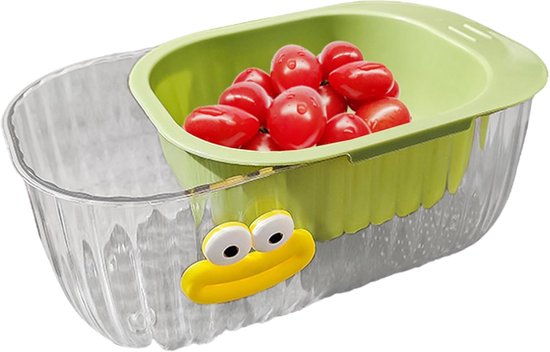 Doppellagiger Abtropfkorb – Küchenkorb – Zum Waschen Von Gemüse Und Obst – Rutschfest – 17 X 8 X 10 Cm – Grün