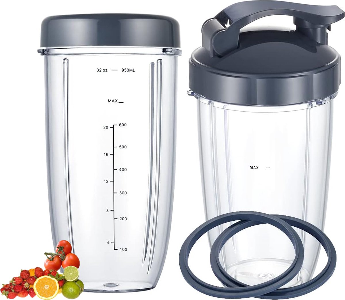 Zubehörset Für Mixer – 6-teilig – Ersatz-mixbecher Passend Für Nutribullet Mixer, 946 Ml / 710 Ml Becher Mit Klappdeckel Für Unterwegs Und Flachem Deckel Sowie Gummidichtung, Mixerzubehör, Kompatibel