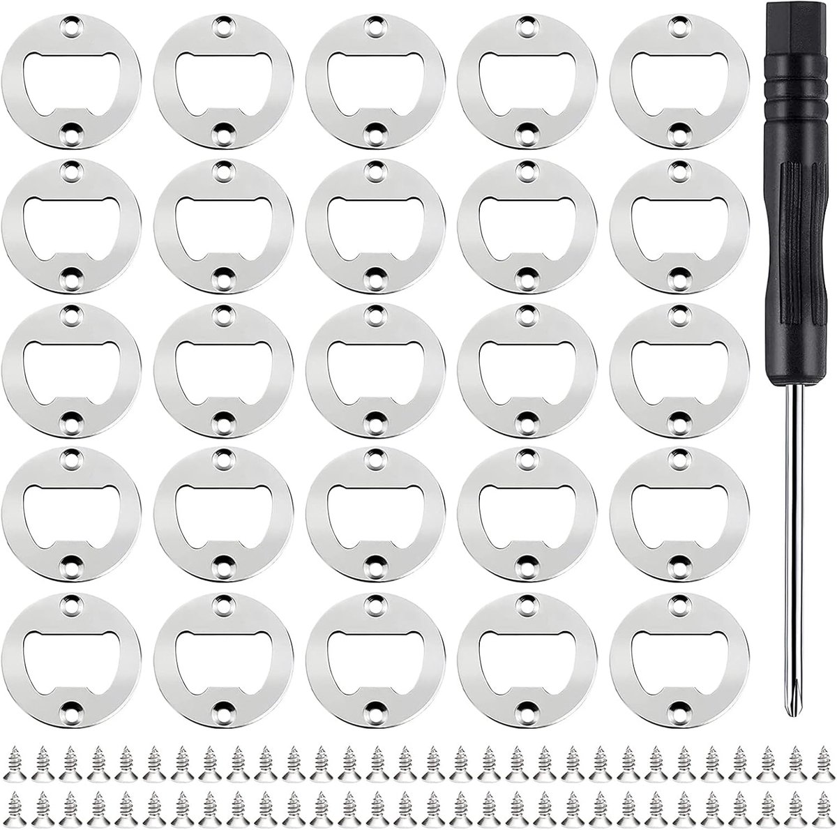 25-teiliges Diy-flaschenöffner-set – 25 Flaschenöffner-einsätze Aus Edelstahl + 50 Schrauben + Metallschraubendreher – Für Bierflaschenöffner, Diy-zubehör
