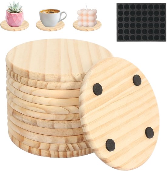 12 Runde Untersetzer Aus Holz Mit Rutschfester Matte, Naturbelassenes Holz, Kerzenständer, Kerzentablett Für Getränke, Sukkulenten, Kerzen