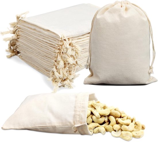 Baumwollbeutel，15 X 20 Cm，15 Stück，beige，stoffbeutel Mit Kordelzug，geschenktüten Für Diy-projekte