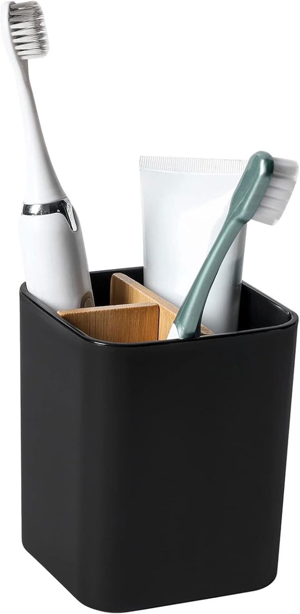 Zahnbürstenhalter, Zahnbürstenbecher Aus Kunststoff, 2 Fächer Für Zahnbürsten + 1 Aufbewahrungsbox Für Elektrische Zahnbürste, Zahnpasta Und Munddusche, Schwarz