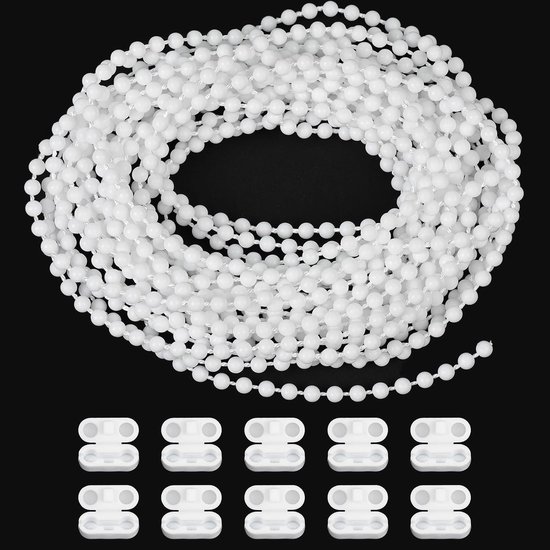 M Rolloschnur Mit 10 Rollokettenverbindern, 4,5 Mm Rolloschnurverbinderclips Für Vorhänge, Rollos, Raffrollos Und Jalousien