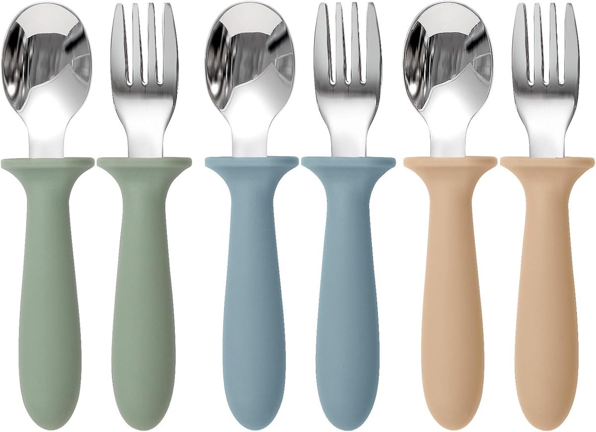 Kleinkind-besteckset – Sicherer Und Komfortabler Silikongriff – Hergestellt Aus Robustem 18/8-edelstahl – Leicht Zu Reinigen – Ideal Zum Selbstständigen Essen Lernen – 6-teiliges Set