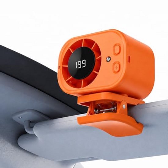 Tragbare Auto-klimaanlage Zum Anclipsen，360°-drehung，199 Geschwindigkeitsstufen，orange，wiederaufladbarer 2000-mah-akku