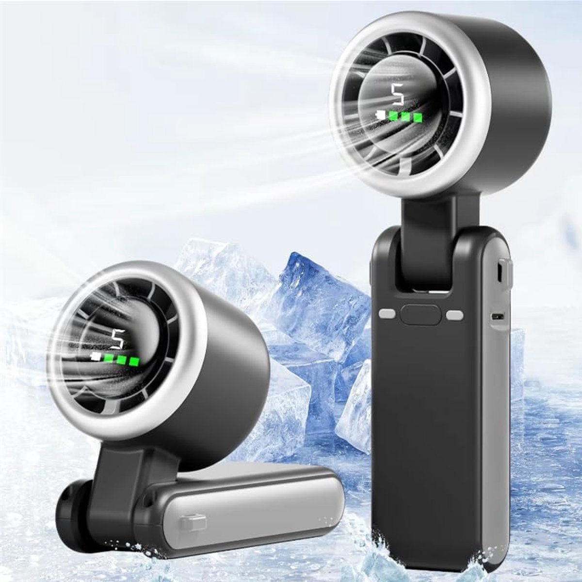Tragbarer Handventilator – Nackenventilator – Mini-ventilator – Hand-/nackenventilator – Faltbar, Usb-aufladbar – Mit Handyhalterung – 5 Einstellungen