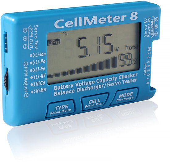 Cellmeter 8 Digitaler Akku-kapazitätsprüfer, Controller-tester, Servo-tester Geeignet Für Lipo-, Li-ion-, Nihv-, Nimh- Und Nicd-akkus