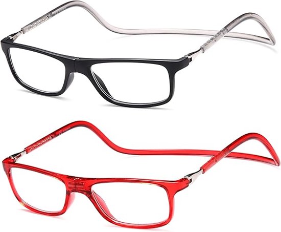 Brillen-2er-pack, Vergrößerungsbrillen, Magnetische Lesebrillen, Längenverstellbare Lesebrillen Für Damen Und Herren, +1,00 Dioptrien