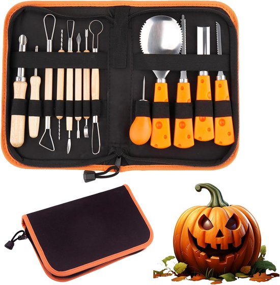 Halloween-kürbisschnitzset，13-teilig，professionelle Kürbisschnitzmesser Aus Edelstahl Mit Aufbewahrungstasche